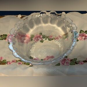 Clear Glass Bowl Round Shape Heart Pattern Textured Surface Heart Theme